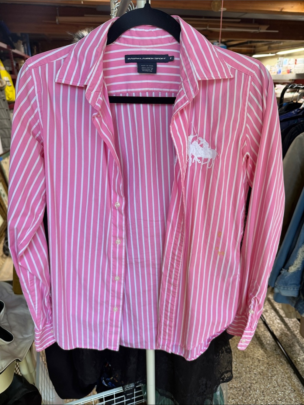 Ralph Lauren Sport Pink & White Striped Cotton Button-Down